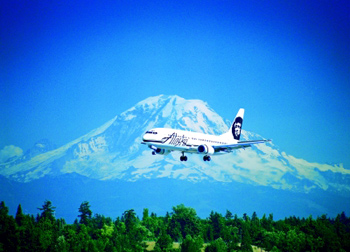 Flying into Seattlewith Mt Ranier in the background